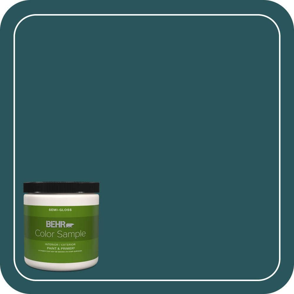 BEHR PREMIUM PLUS 8 oz. #MQ6-01 Ocean Abyss Semi-Gloss Interior/Exterior Paint & Primer Color Sample