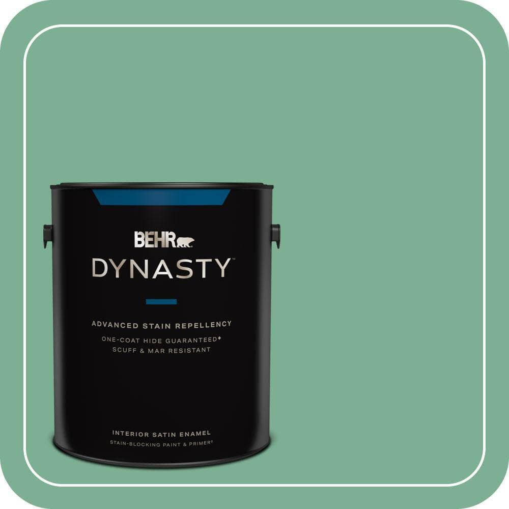 BEHR DYNASTY 1 gal. #MQ6-12 Nature Green One-Coat Hide Satin Enamel Stain-Blocking Interior Paint and Primer