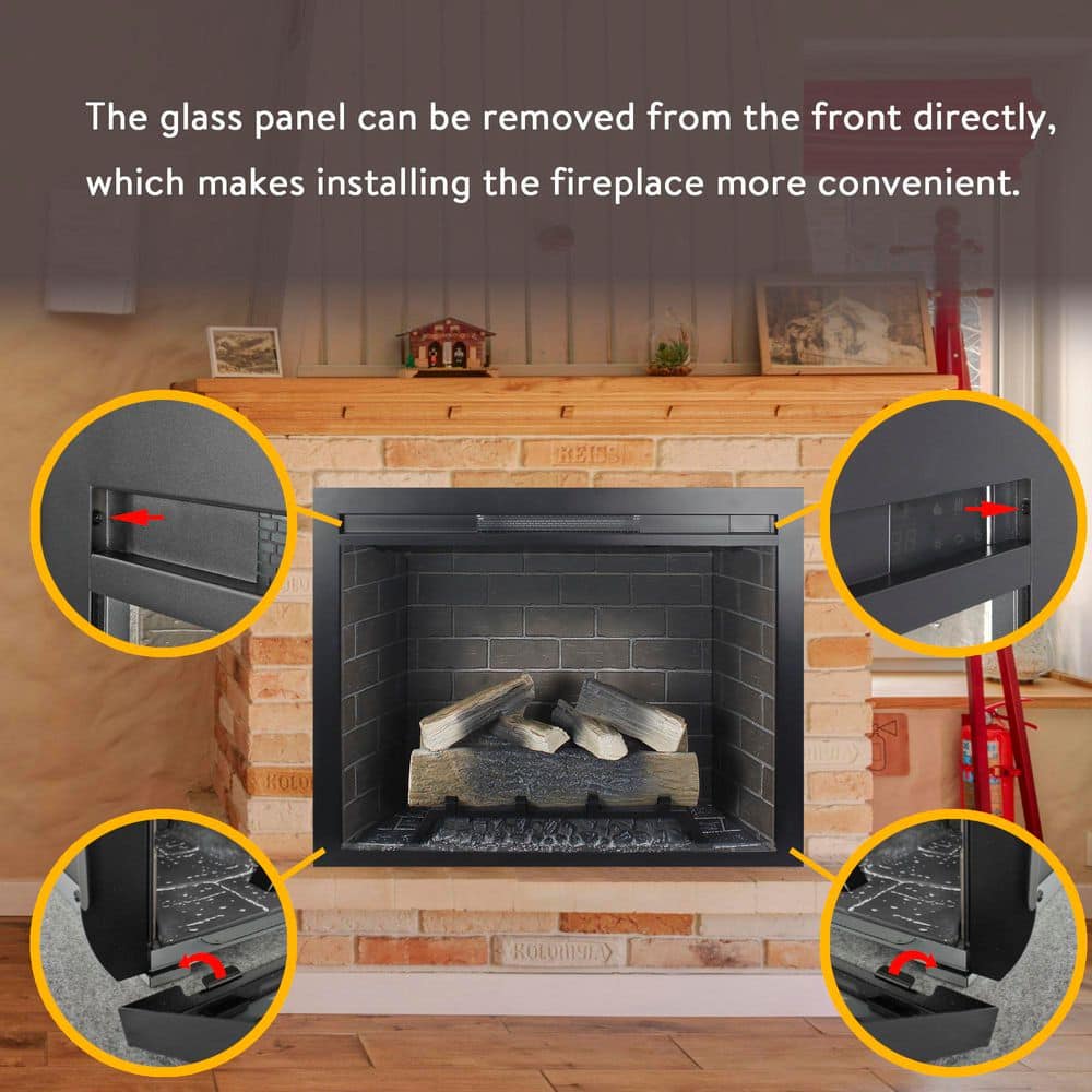 Clihome 33 in. W x 9.4 in. D Infrared Electric Fireplace Insert with Crackling Sound 1500W Heater Hardwired or Plug In (3)