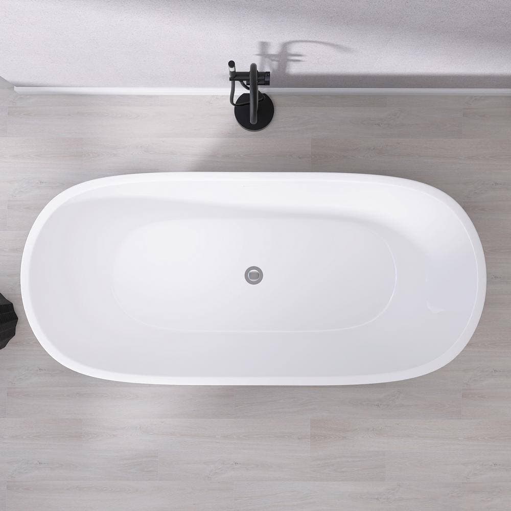 Getpro 29.5 in. Acrylic Free Standing Soaking Flat Bottom Bath Tub Freestanding Bathtub with Center Drain (4)