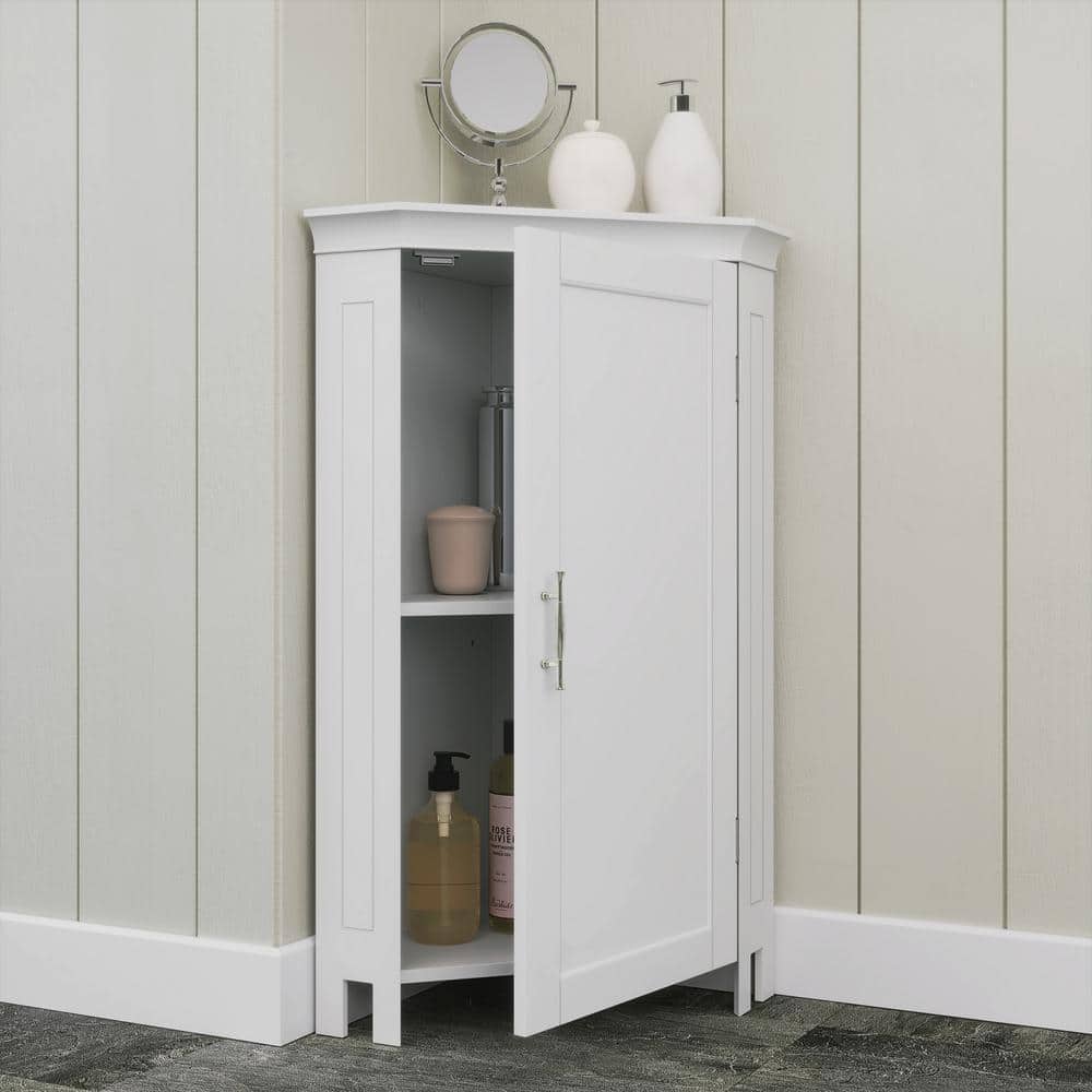 RiverRidge Home Somerset 20.5 in. W x 14.5 in. D x 32 in. H White Linen Cabinet Corner Bathroom Storage Cabinet Organizer with Doors
