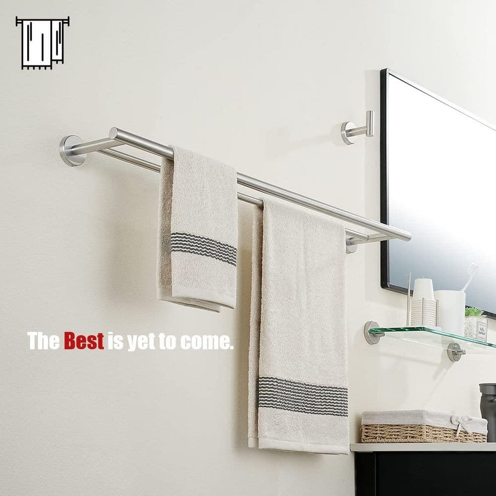 Wudkey Wall Mounted Double Bath Towel Bar Stainless Steel Towel Rack, Towel Holder for Bathroom (4)