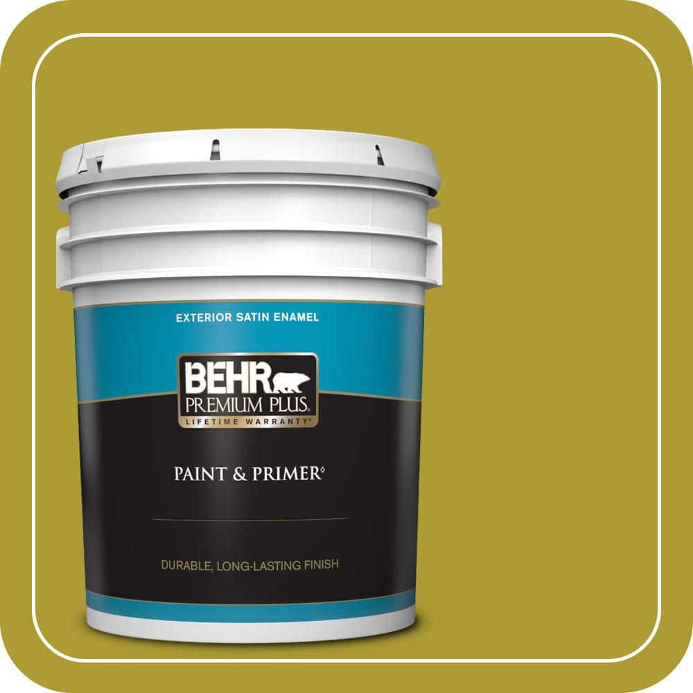 BEHR PREMIUM PLUS 5 gal. #P330-7 Luscious Lime Satin Enamel Exterior Paint & Primer