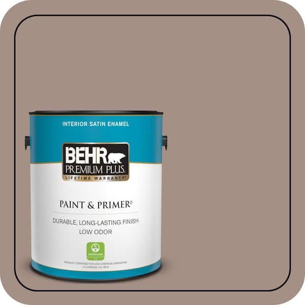 BEHR PREMIUM PLUS 1 gal. #MQ2-33 Parisian Cafe Satin Enamel Low Odor Interior Paint & Primer (2)
