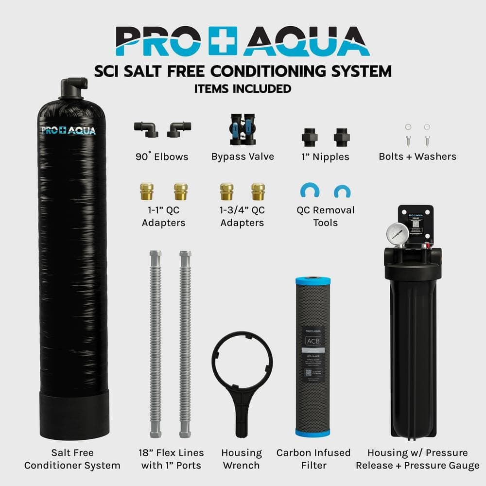 PRO+AQUA Whole House Salt-Free Water Softener Conditioner with Single Stage Carbon Filtration System, High Flow 15 GPM (2)