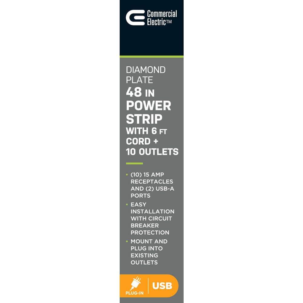 Commercial Electric 10-Outlet 2 USB Heavy-Duty Power Strip with Circuit Breaker (2)