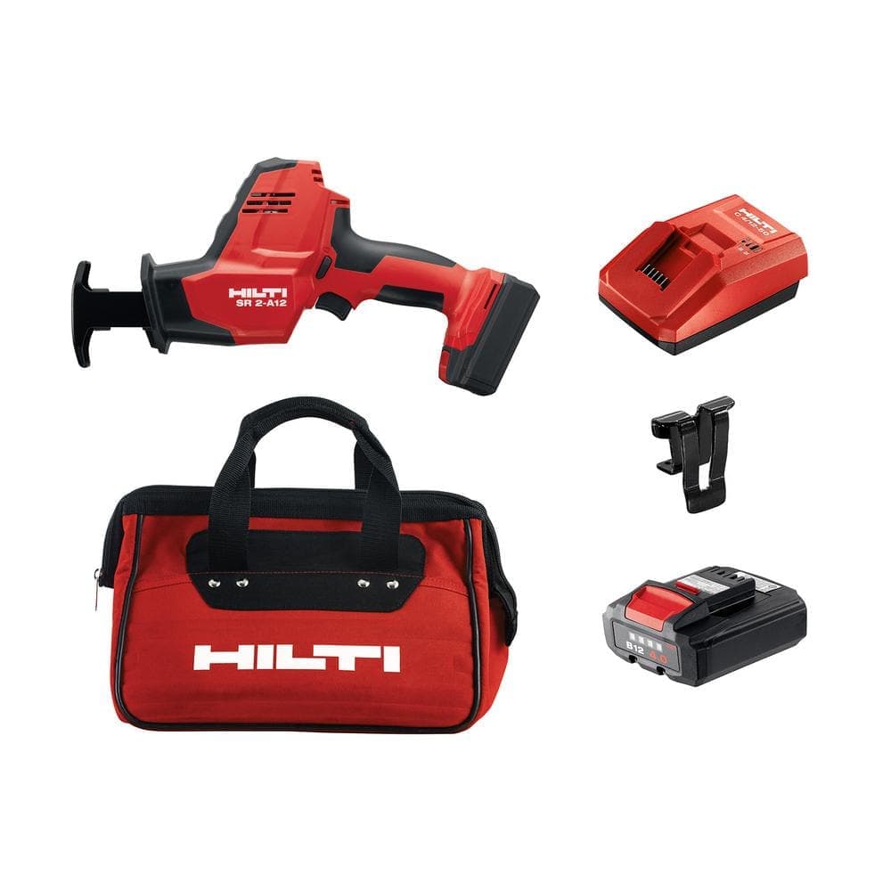 Hilti SR 2-A12 12-Volt Cordless Brushless Reciprocating Saw Kitwith 2 B12/4.0 Li-Ion Batteries, Charger, Belt Clip & Bag (1)
