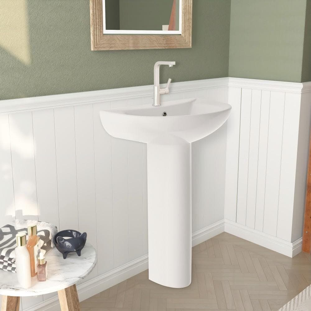 Kuomih 20.5 in. White Ceramic Pedestal Sink Combo with 25 in. Base in White (1)