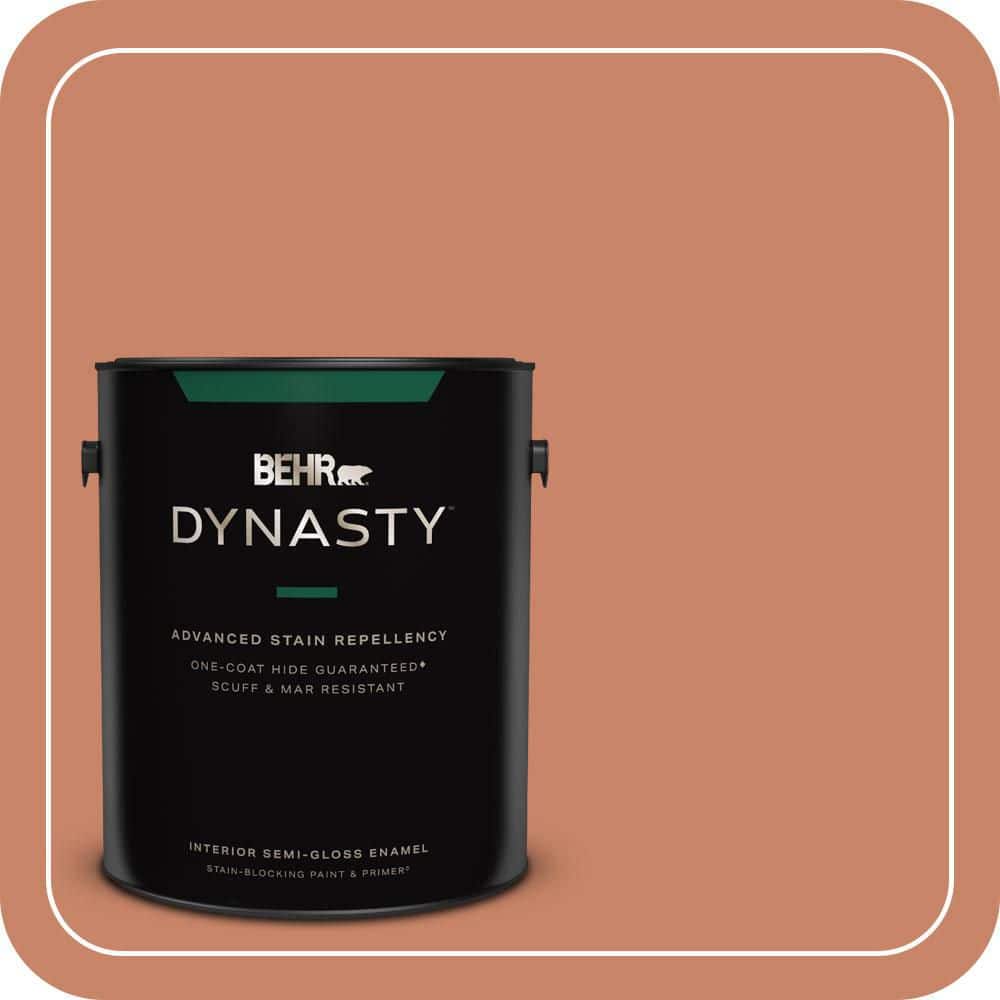BEHR DYNASTY 1 gal. #MQ4-39 Cabana Melon One-Coat Hide Semi-Gloss Enamel Interior Stain-Blocking Paint & Primer