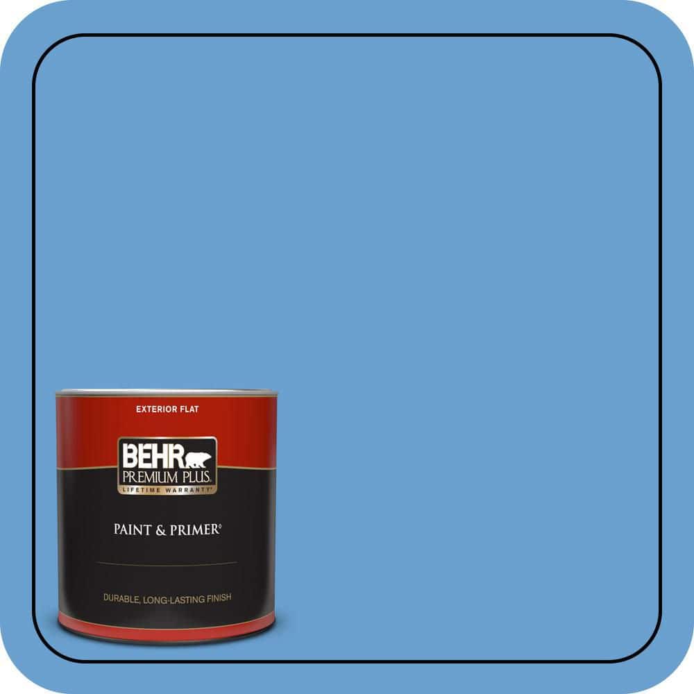 BEHR PREMIUM PLUS 1 qt. #P520-4 Cornflower Flat Exterior Paint & Primer (1)