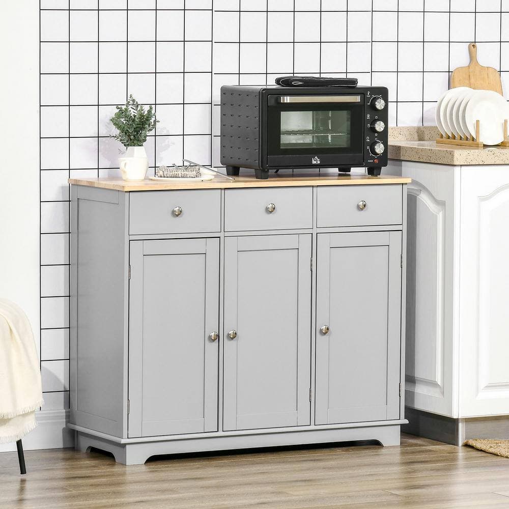 COWLOWN 39.75 in. W x 15.25 in. D x 32.25 in. H Gray Linen Cabinet Sideboard with 3 Storage Drawers and Adjustable Shelf (2)
