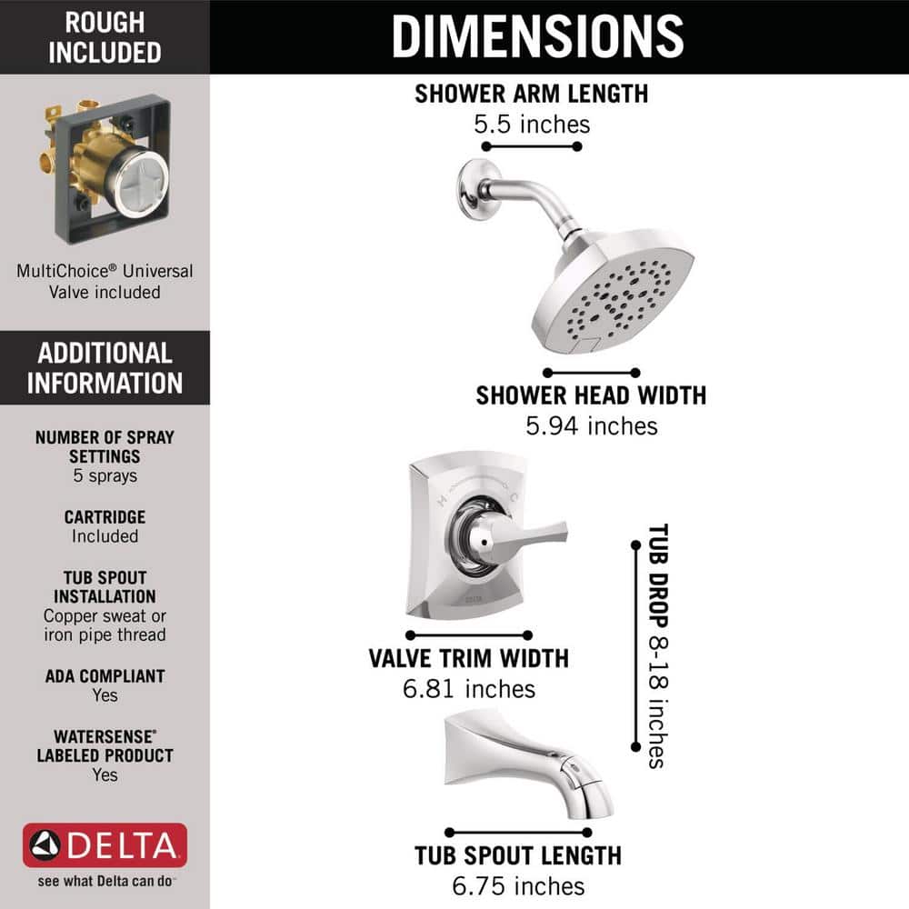Delta Pierce Single-Handle 5-Spray Tub and Shower Faucet in Chrome (Valve Included) (3)