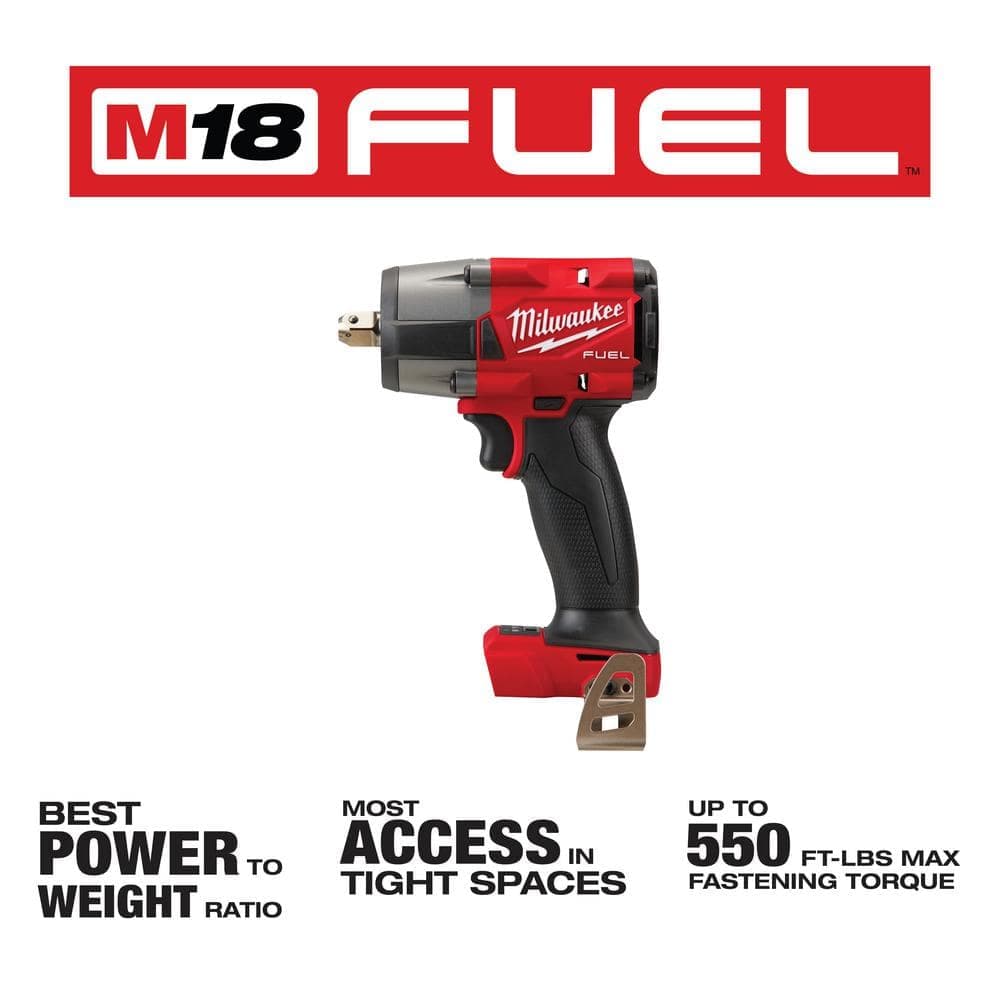 Milwaukee M18 FUEL GEN-2 18V Lith-Ion Brushless Cordless Mid Torque 1/2 in. Impact Wrench w/ FORGE 8. 0Ah Battery & Charger (3)