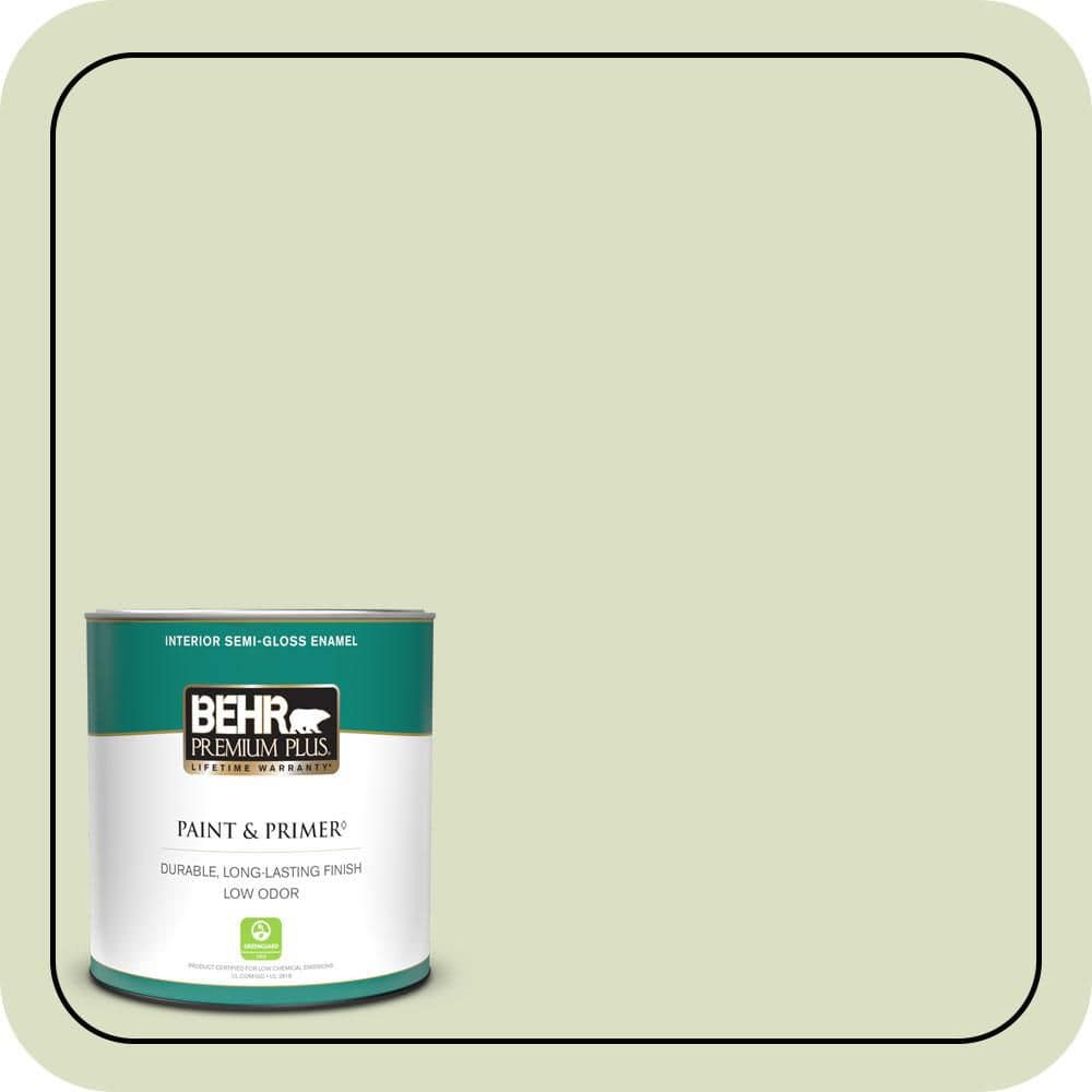 BEHR PREMIUM PLUS 1 qt. #MQ3-47 Airy Green Semi-Gloss Enamel Low Odor Interior Paint & Primer