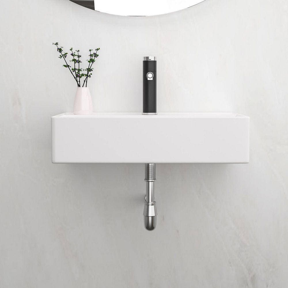 Timussi 5 in. Ceramic Wall-Mounted Rectangular Bathroom Sink in White (3)