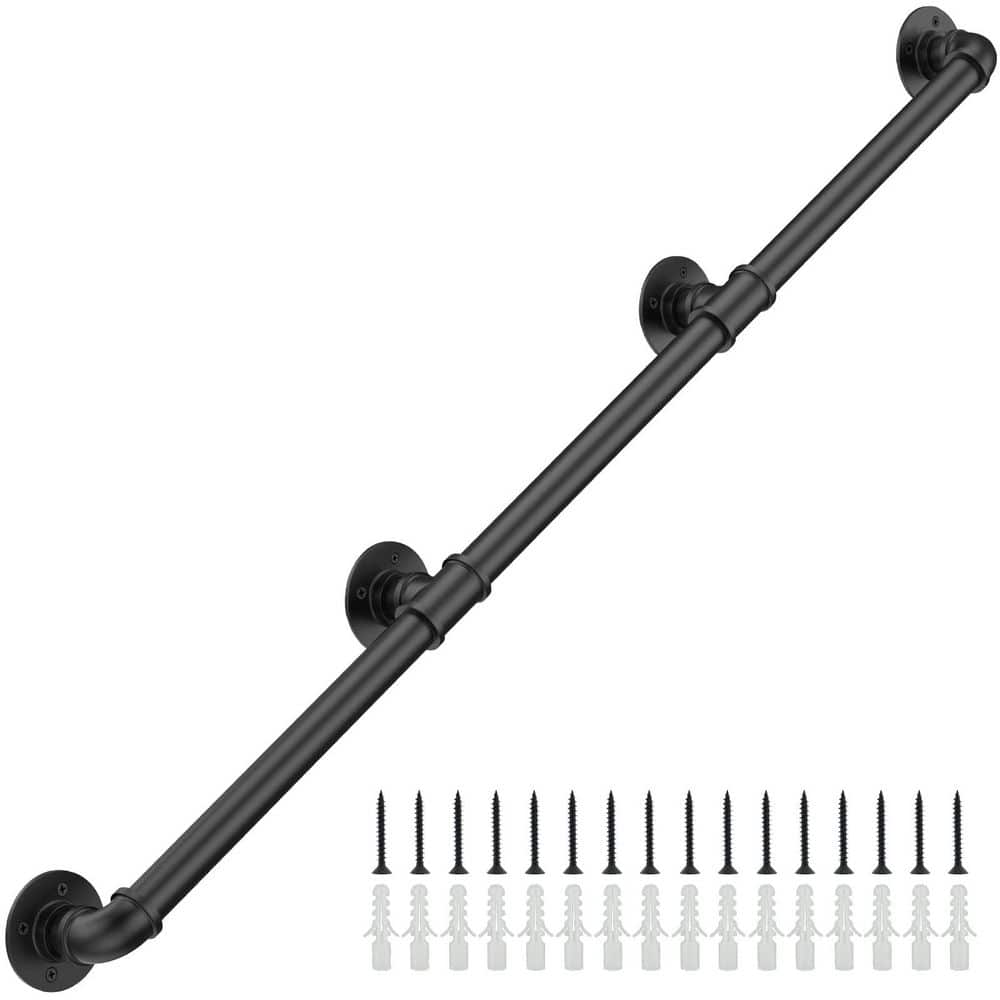 NVNOO 10 ft. Industrial Stair Railing Wall Mount Staircase Handrail for Outdoor Indoor Stairs Porch, Black (1)