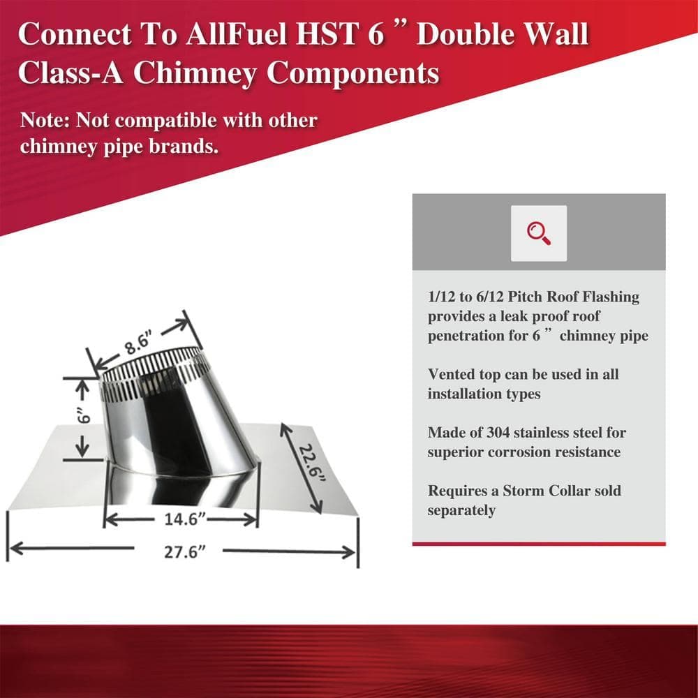 ALLFUEL HST AllFuel 6 in. 1/12 to 6/12 Pitch Roof Flashing for Double Wall Chimney Pipe (2)