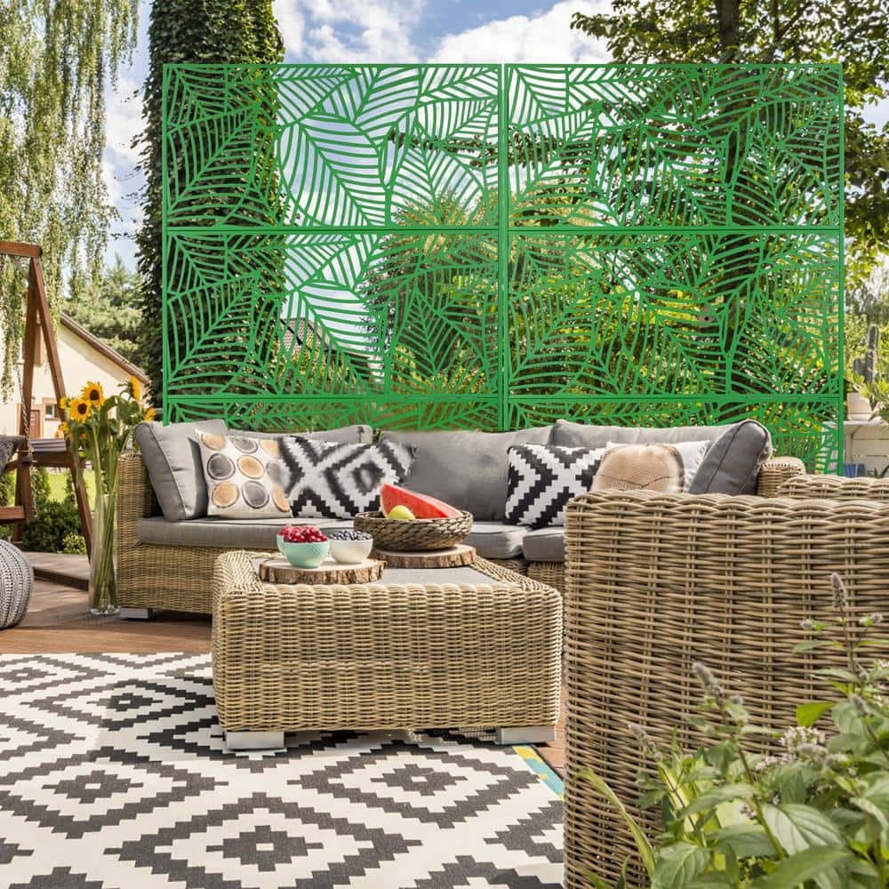 Unbranded 6.3 ft. H x 4 ft. W Green Outdoor Privacy Fence Metal Decorative Screen Panel Freestanding Garden Fence Panels (2)