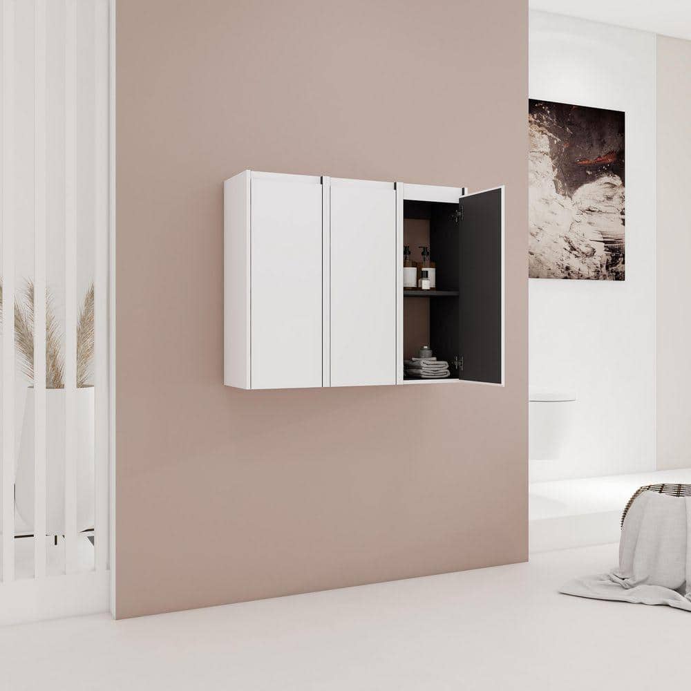 UPIKER Modern 35.43 in. W x 9.81 in. D x 29.5 in. H Bathroom Storage Wall Cabinet in White (3)
