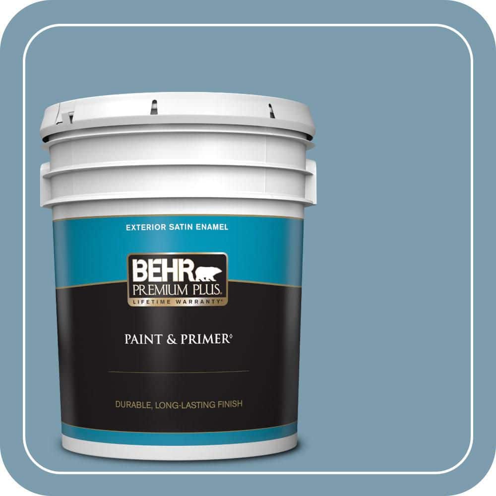 BEHR PREMIUM PLUS 5 gal. #PMD-14 Yacht Harbor Satin Enamel Exterior Paint & Primer