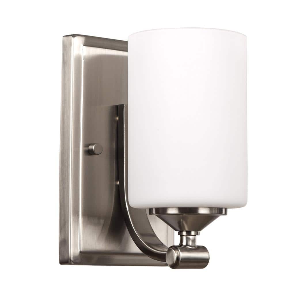 Hampton Bay Darlington 4.5 in. 1-Light Brushed Nickel Transitional Wall Sconce with Frosted Opal Glass Shade (3)