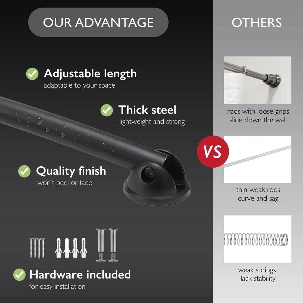 Design House 44 in.-66 in. Steel Curved Shower Rod in Matte Black (2)