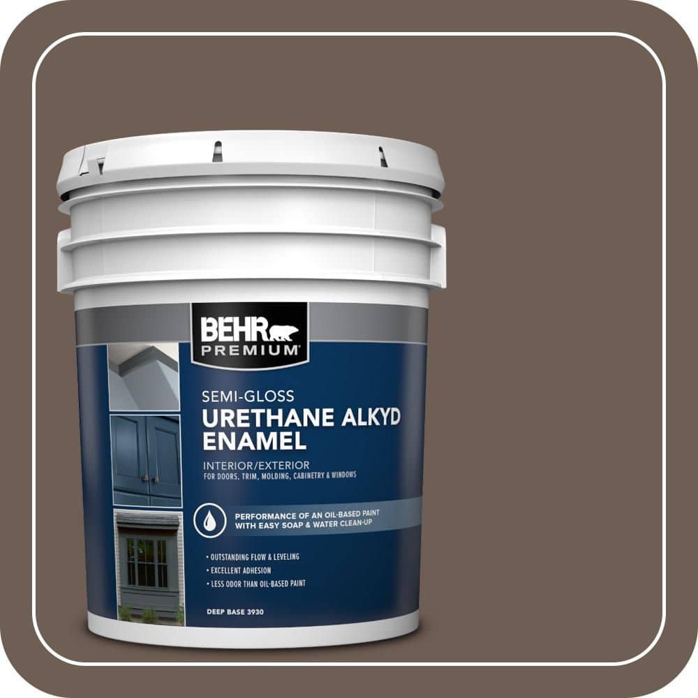 BEHR PREMIUM 5 gal. #N210-6 Swiss Brown Urethane Alkyd Semi-Gloss Enamel Interior/Exterior Paint