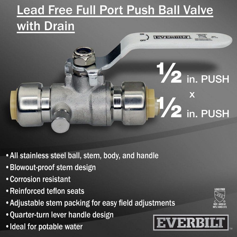 Everbilt 1/2 in. Push-To-Connect x 1/2 in. Push-To-Connect Stainless Steel Ball Valve with Drain (2)