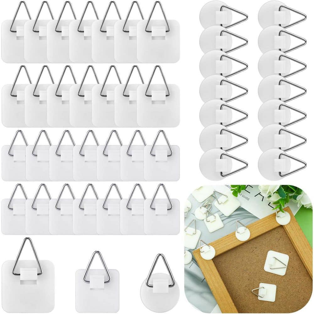 Adrinfly Adhesive Picture Hanging Hooks Foamboard Wall Art Photo Frame Hangers without Nails Plastic Sticky Pack of 45-White (1)