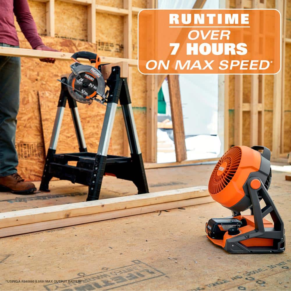 RIDGID 18V Cordless Hybrid Jobsite Fan with 18V 2.0 Ah MAX Output Lithium-Ion Battery (4)