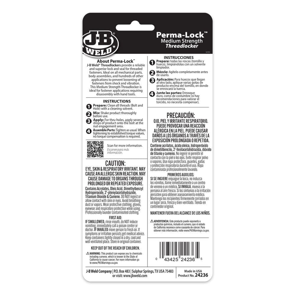 J-B Weld Perma-Lock 1.2 oz. Blue Silicone Threadlocker (2)