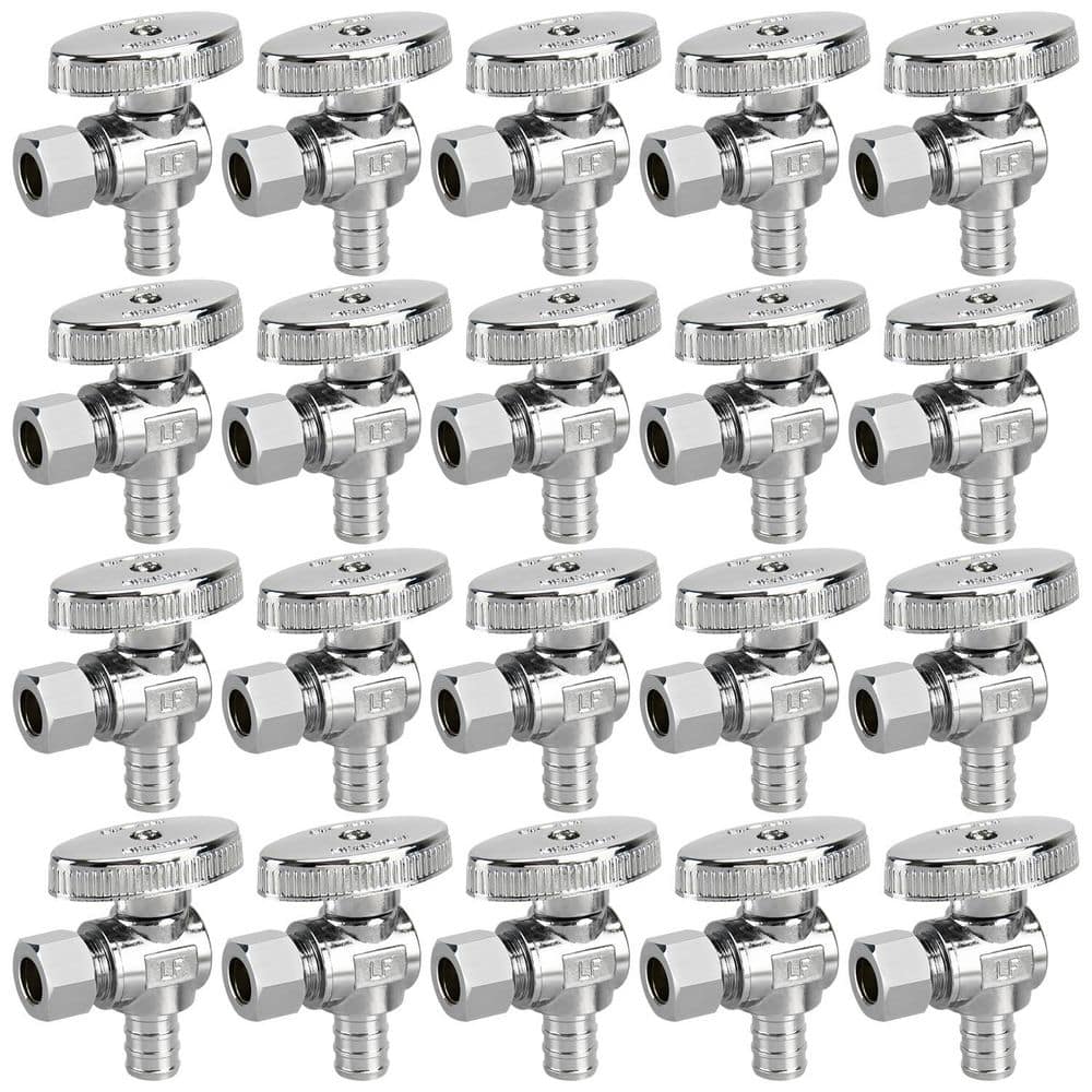 Wudkey 20-Piece Bathroom Accessory Set in Chrome, Stop Valves, 1/4 Turn Angle Valve, 3/8 in. OD Compression × 1/2 in. PEX (1)