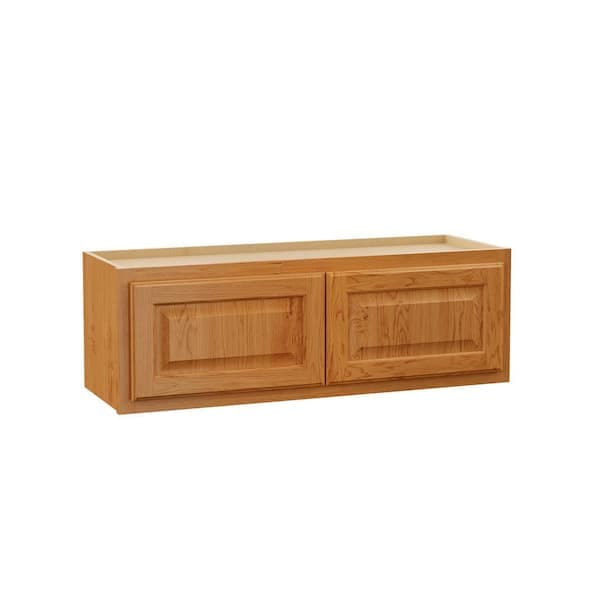 Hampton Bay Hampton 36 in. W x 12 in. D x 12 in. H Assembled Wall Bridge Kitchen Cabinet in Medium Oak (2)
