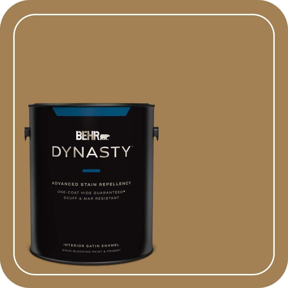BEHR DYNASTY 1 gal. #MQ2-14 Lavish Gold One-Coat Hide Satin Enamel Interior Stain-Blocking Paint and Primer