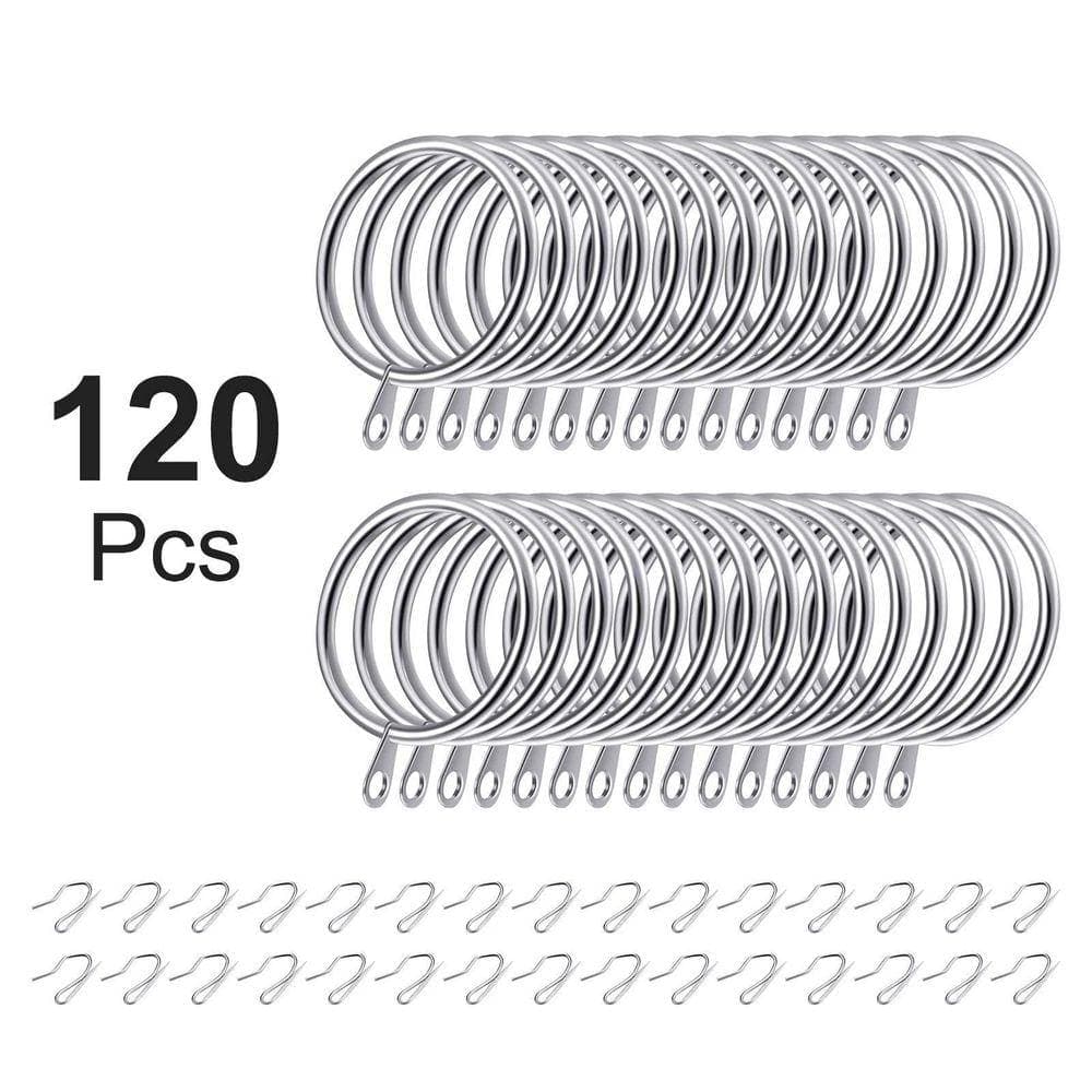 Unbranded Steel Curtain Hanging Rings and Drapery Pin Hooks in Silver Finish for Windows Doors Showers 60 Pieces in (3)