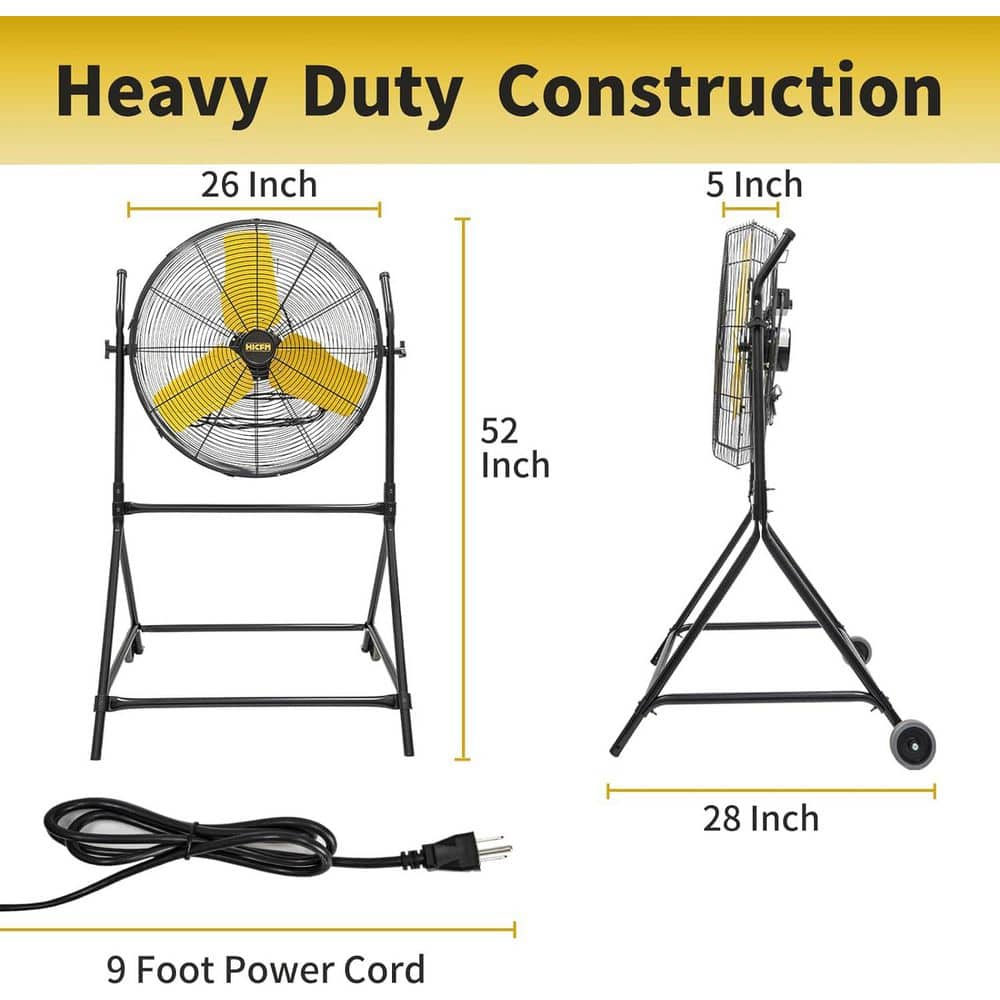 Edendirect 24 in. 3 Speeds Portable Roll-About Tilt Stand Fan with 180° Oscillating, 2-Convenient Wheels, Solid Support, UL Listed (3)