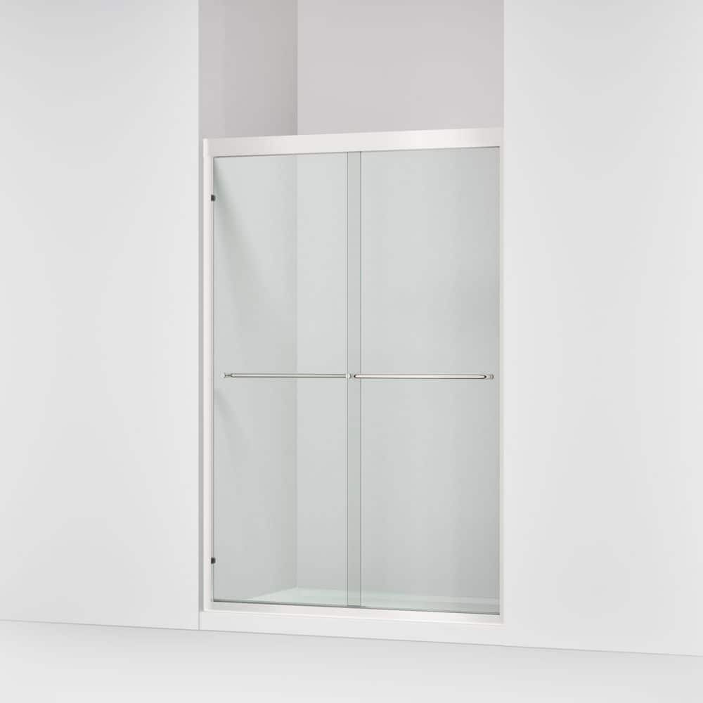 KOHLER Lively 57-60 in. W x 70 in. H Frameless Sliding Shower Door in Polished Silver with 1/4 in. Thick Clear Tempered Glass