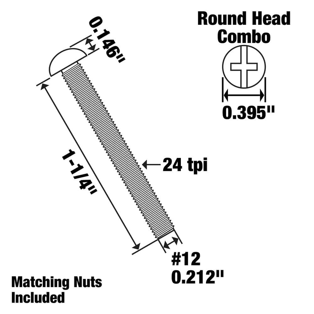 Everbilt #12-24 x 1-1/2 in. Combo Round Head Zinc Plated Machine Screw (3-Pack) (3)