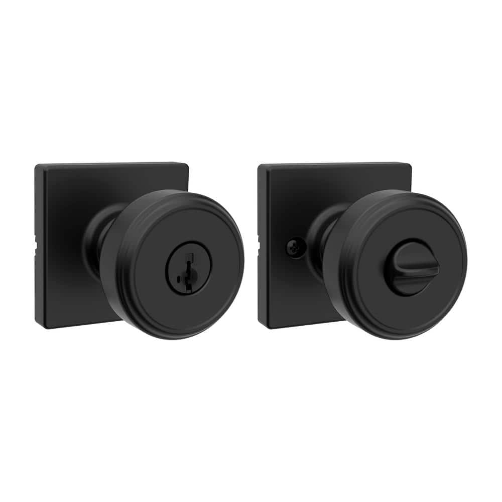 Kwikset Maven Matte Black Square Keyed Entry Knob with Smart Key Technology