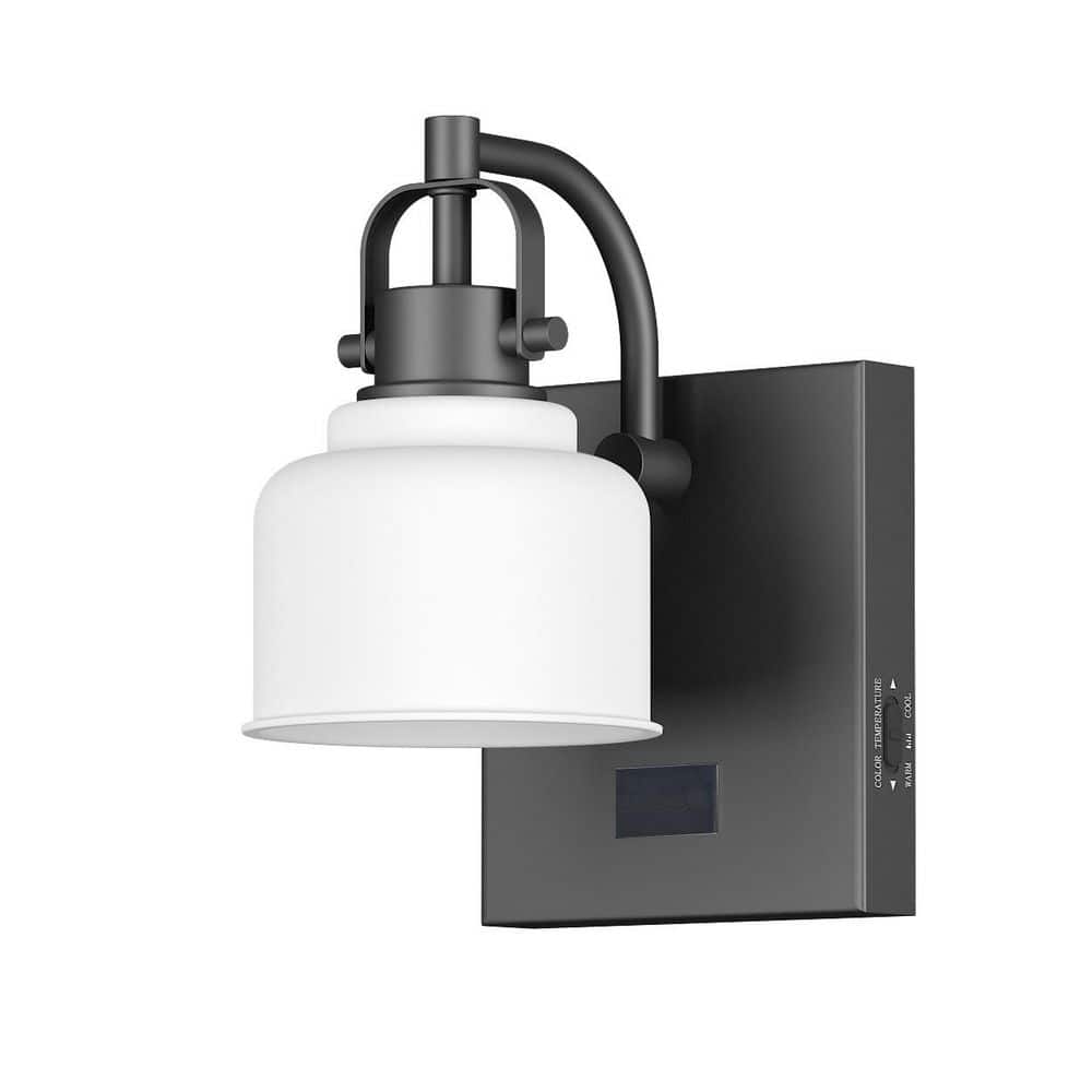 Globe Rockhill 6 in. 1-Light LED Wall Sconce Vanity Light Matte Black for Bathroom Kitchen with Motion Activated Night Light (2)