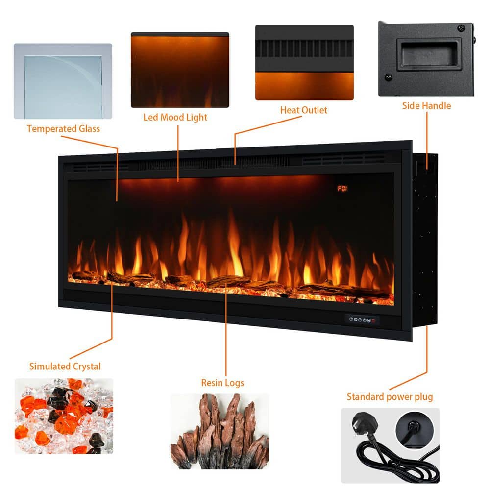Prismaster ...keeps your home stylish 42 in. Smart Wall-Mounted Recessed Electric Fireplace Insert with App, Lifelike Flames, Logs, Crystals, 5100 BTU (2)
