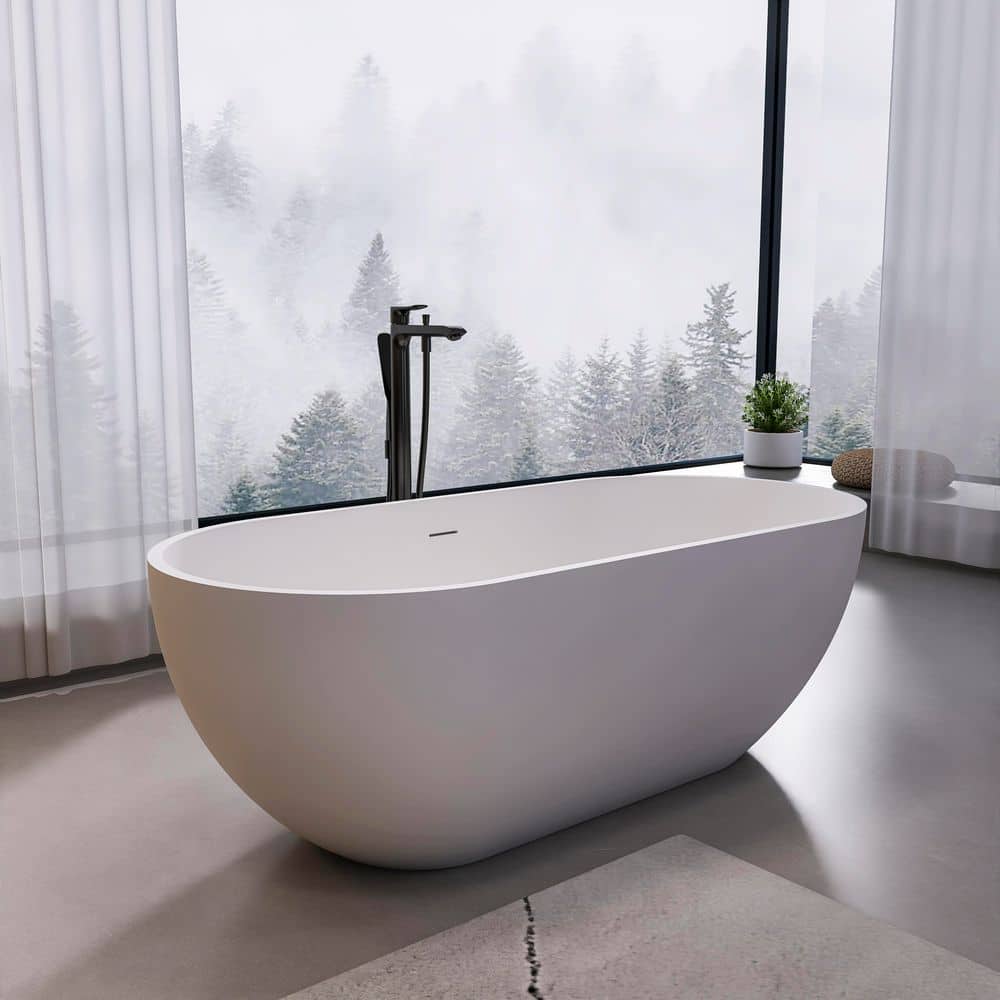 Xspracer Pure 29.5 in. Solid Surface Stone Resin Freestanding Flatbottom Soaking Bathtub (3)