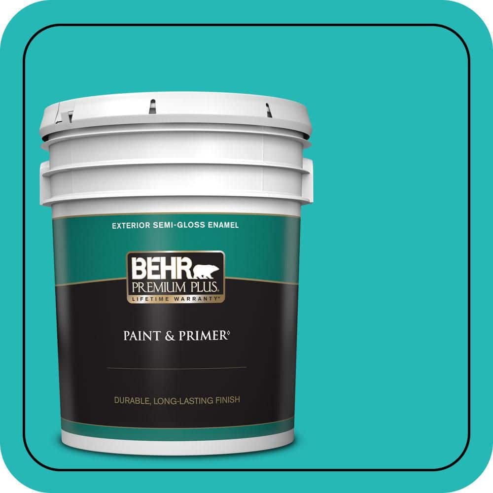 BEHR PREMIUM PLUS 5 gal. #MQ4-21 Caicos Turquoise Semi-Gloss Enamel Exterior Paint & Primer (1)