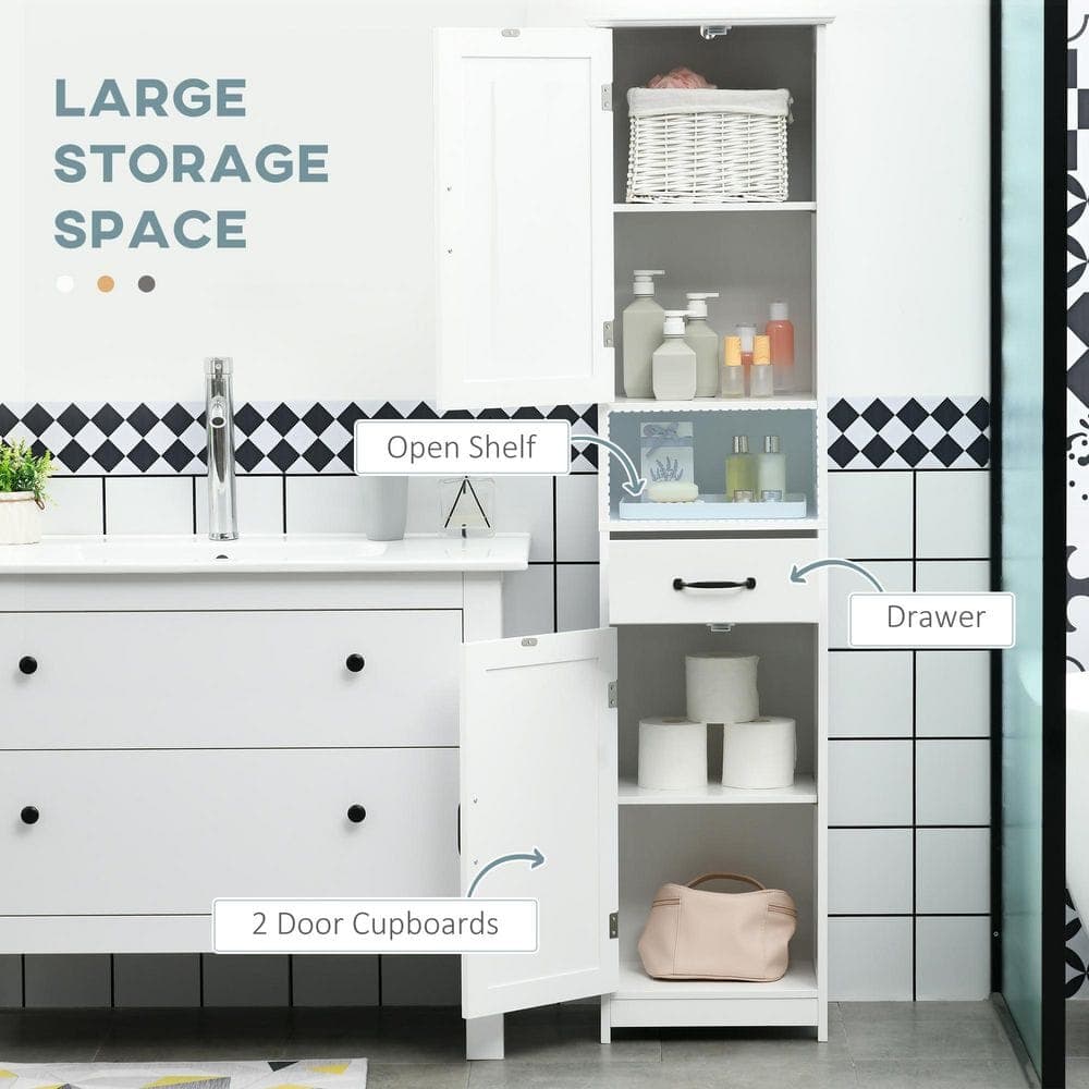 Buruis 15.8 in. W x 11.8 in. D x 64.5 in. H White Bathroom Linen Cabinet with Drawer Recessed Doors and Adjustable Shelves (3)