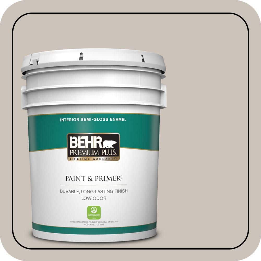 BEHR PREMIUM PLUS 5 gal. #N200-2 Doeskin Gray Semi-Gloss Enamel Low Odor Interior Paint & Primer