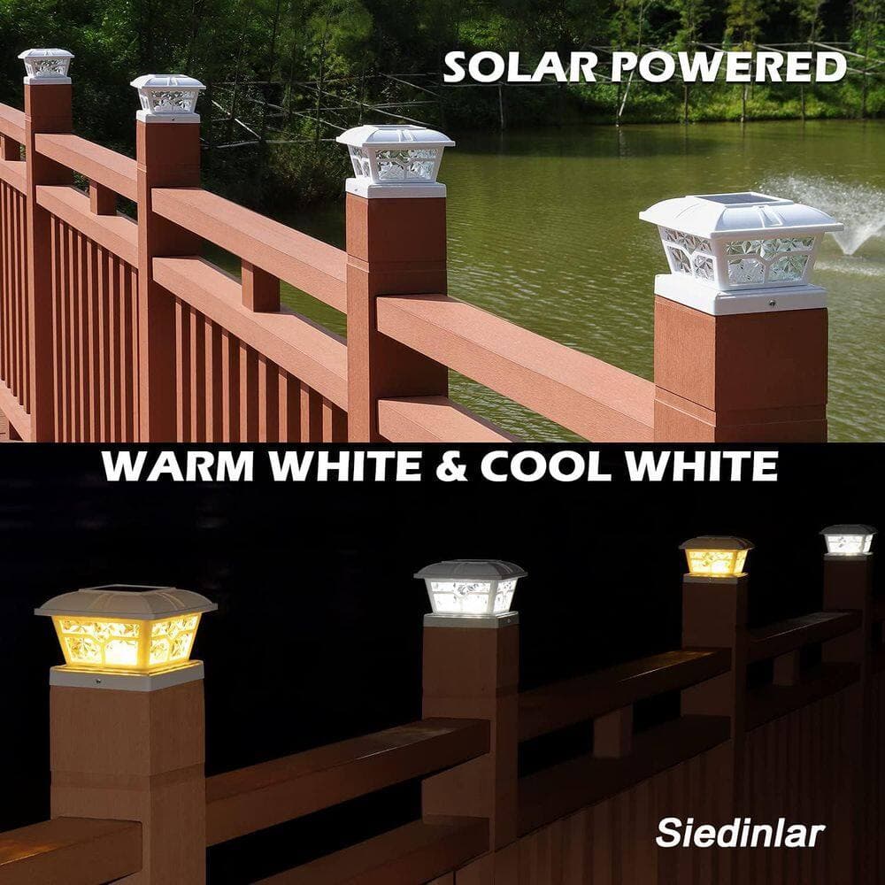 Afoxsos Solar Powered ABS Post Cap Lights Outdoor 2-Color Modes 8-LEDs for 4x4 5x5 6x6 Fence Deck Patio Decoration 6-Pack (2)