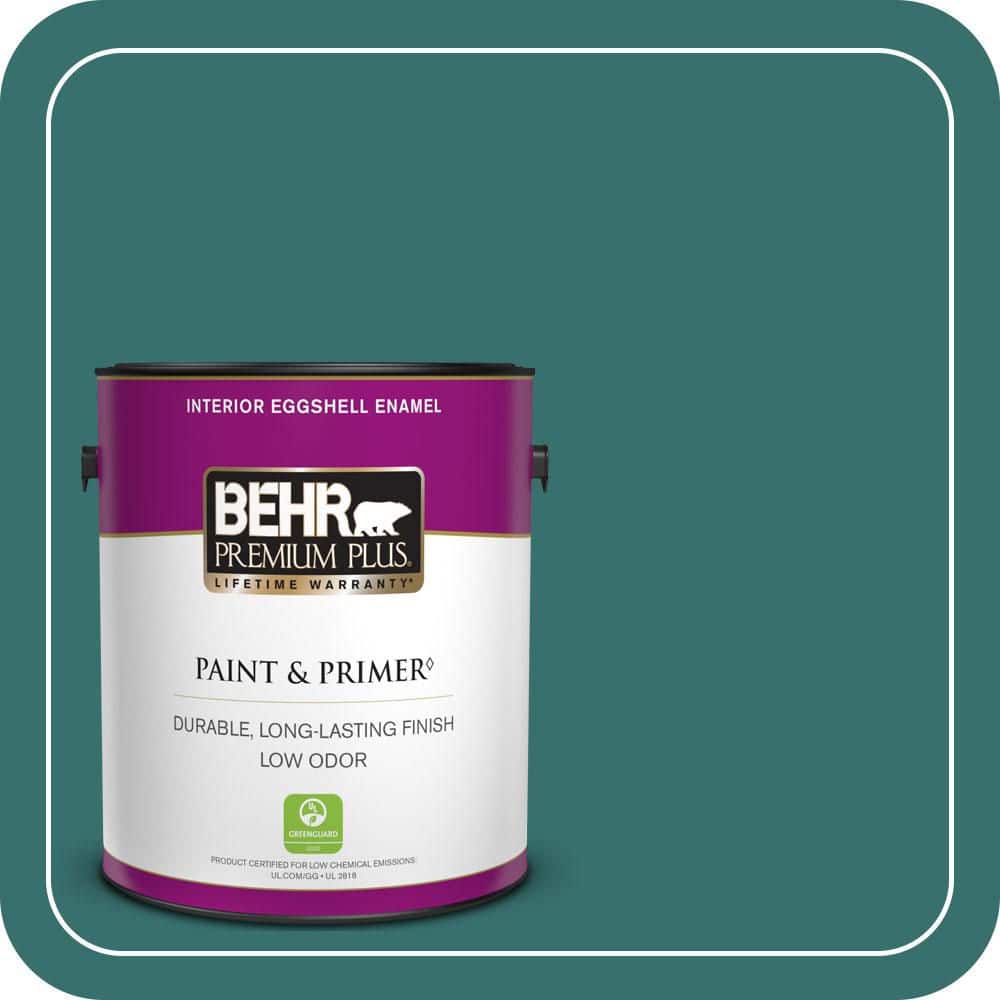BEHR PREMIUM PLUS 1 gal. #500D-7 Caribbean Green Eggshell Enamel Low Odor Interior Paint & Primer (1)