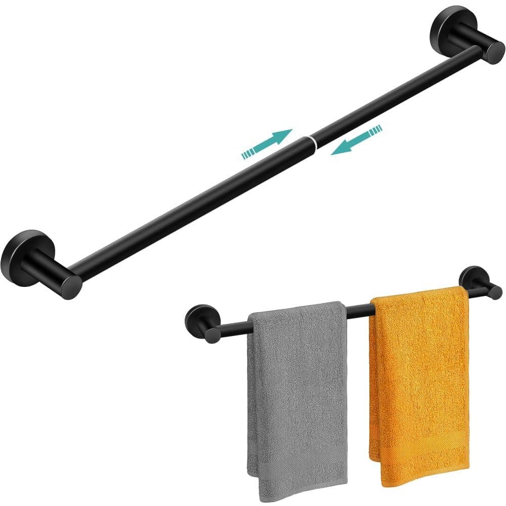 Unbranded Adjustable Stainless Steel Towel Bar for Bathroom Wall Mount, 13.18 to 24 in, Rustproof Single Rod, Black (1)