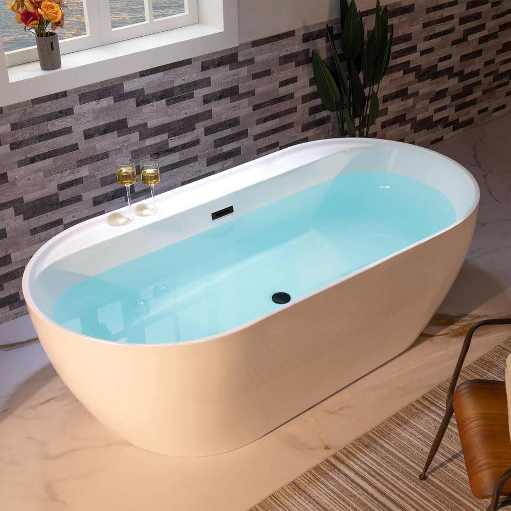 WOODBRIDGE 72 in. x 35.375 in. Acrylic Flat Bottom Soaking Bathtub with Center Drain in White with Matte Black (1)