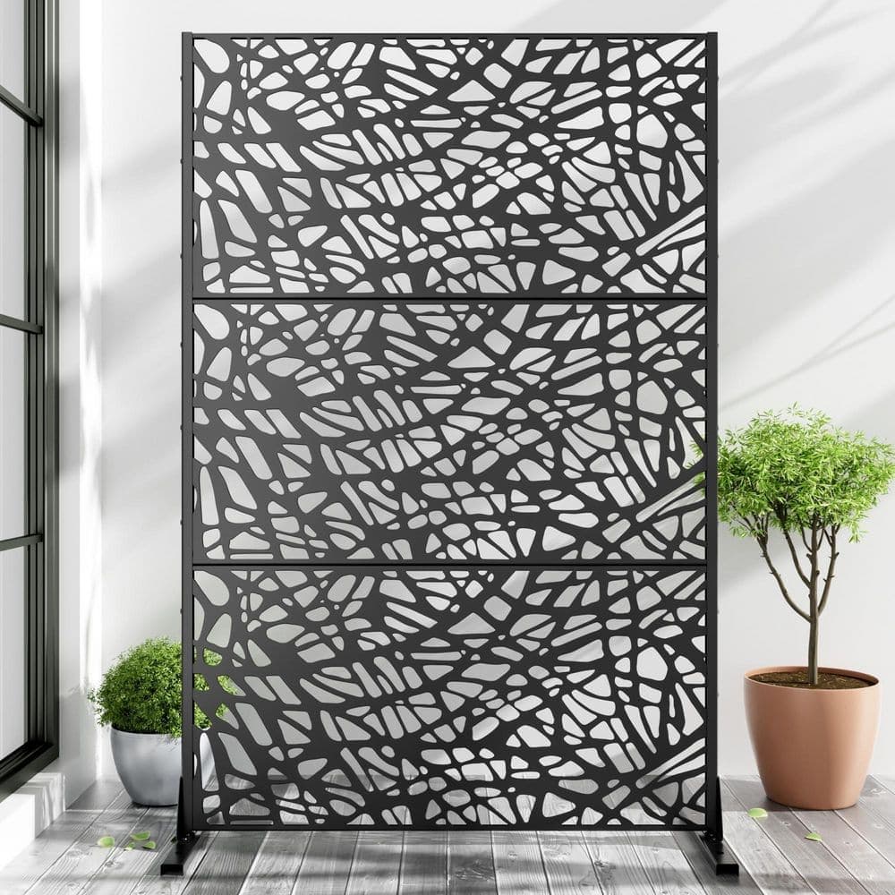 Lumioca 1-Piece 46.8 in. W x 71.37 in. H Black Mesh Metal Outdoor Privacy Screen Decorative Art Panel